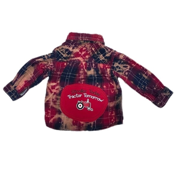 Farmall Tractor kid upcycle snap button long sleeve bleach wash toddler - Picture 1 of 6